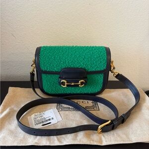 Gucci Casy Wool Azalea Calfskin Mini Horsebit 1955 Handbag NEW